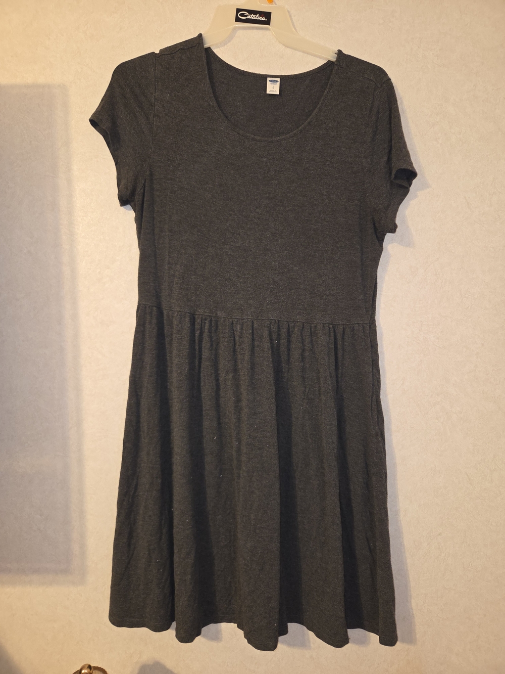 Old Navy Dark Gray Short Sleeve Midi Jersey Dress